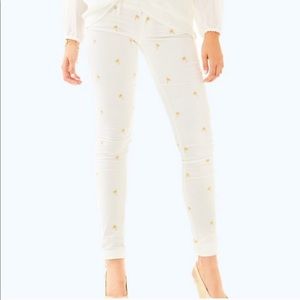 NWT Lilly Pulitzer Gold Palm tree White Worth pant
